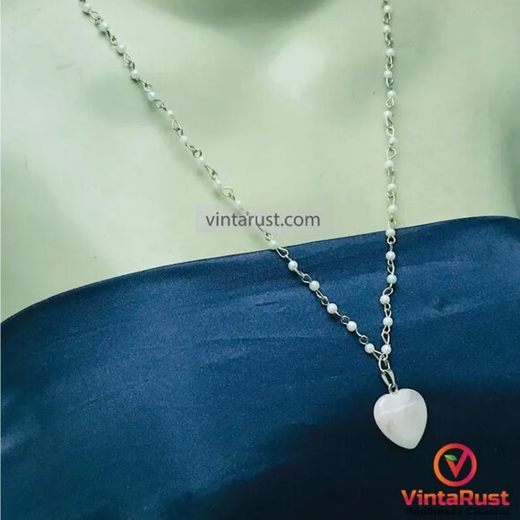 Elegant Calcite Stone Heart Pendant Necklace with Delicate Silver Chain - Picture 6 of 15